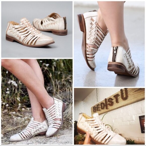 BED STU Shoes Womens 8 Nectar Las Cruces Woven Leather Cutout Ankle Booties - Picture 1 of 11